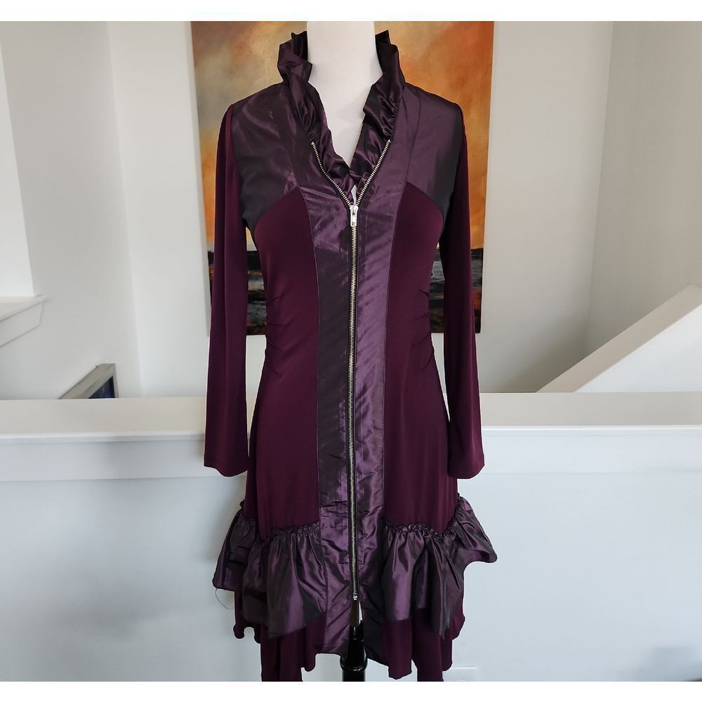 La-El Couture Plum Long Sleeve Purple Dress with Ruffle Detailn Size S